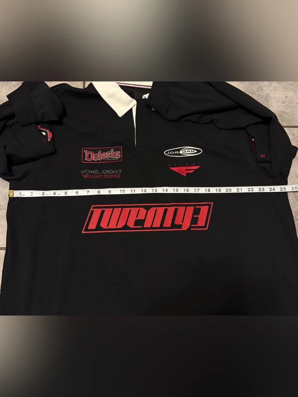 Nike Air Jordan Long Sleeve Patchwork Rugby Polo Shirt Size XL Black
